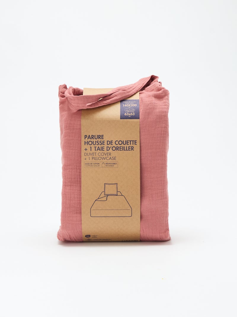 Parure de lit 1 personne (140 x 200cm) en gaze de coton - Kiabi Home Vieux rose - Kiabi