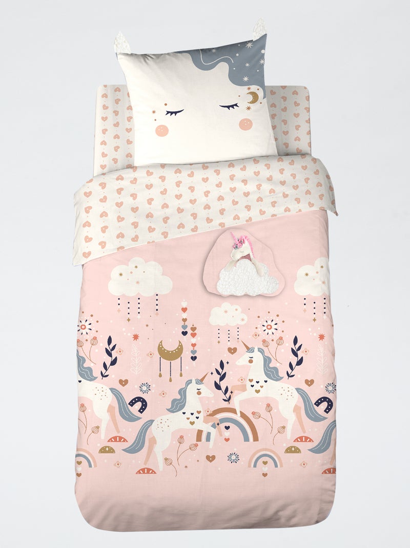 Parure de lit 1 personne 2 pièces : housse de couette + taie d'oreiller Rose - Kiabi