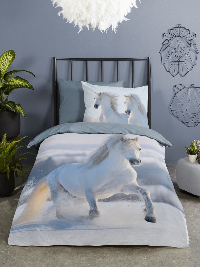 Parure de lit enfant 'chevaux' - bleu - Kiabi - 25.00€