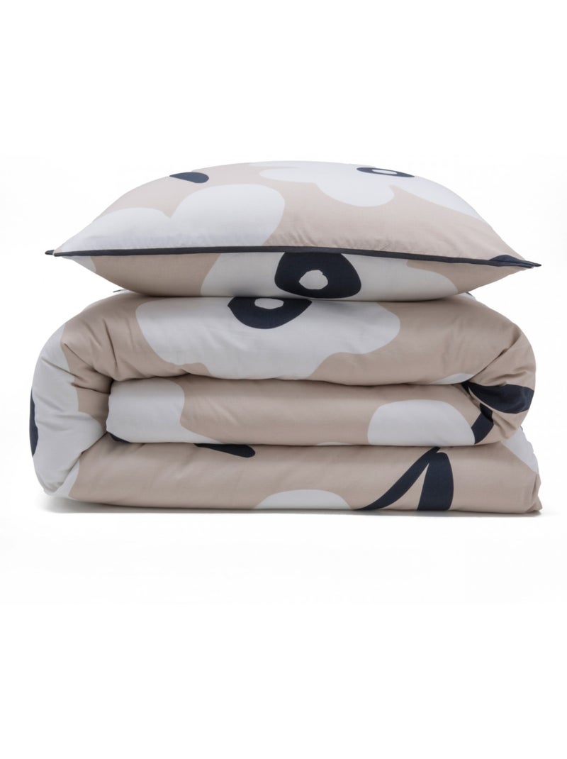 Parure de lit 1 personne en coton imprimé fleurs LENA – 140x200 cm Future Home Blanc Beige - Kiabi