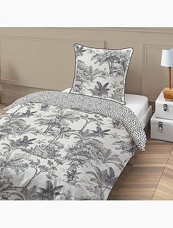 Parure de lit 1 personne 'FAUVE' coton imprimé jungle réversible 140 x 200 - Future Home