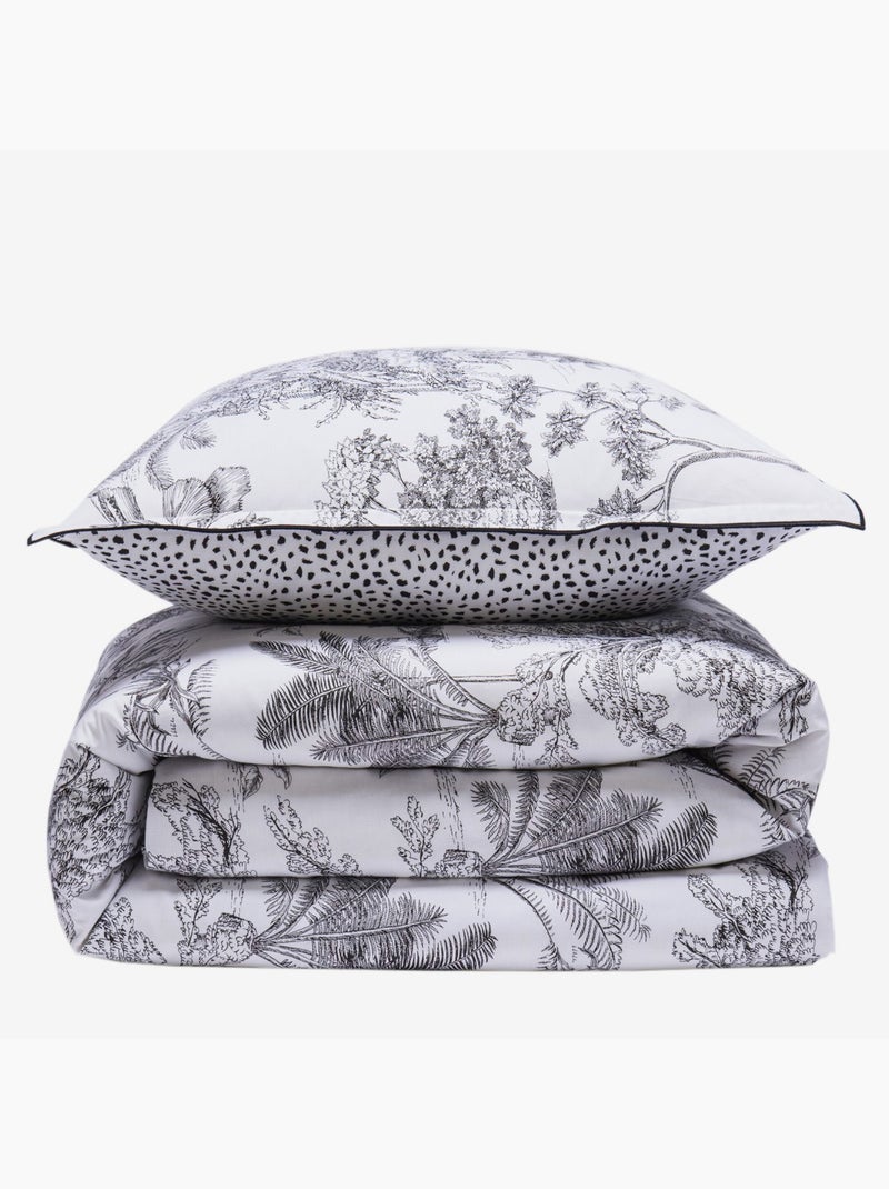 Parure de lit 1 personne 'FAUVE' coton imprimé jungle réversible 140 x 200 - Future Home Blanc Gris anthracite - Kiabi
