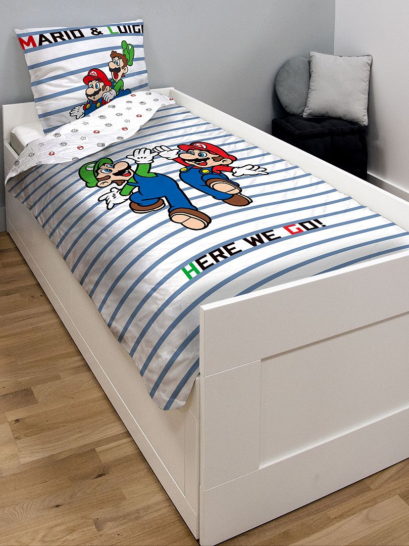 Parure de lit 1 personne 'Mario et Luigi' blanc - Kiabi