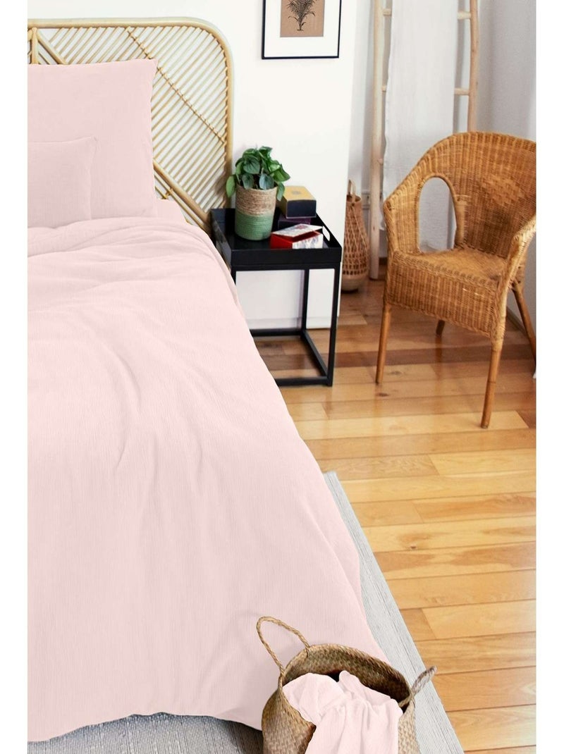 Parure de lit 1 place en double gaze de coton Rose - Kiabi