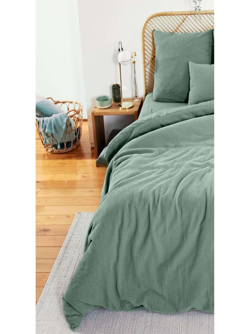 Parure de lit 1 place en double gaze de coton Vert - Kiabi