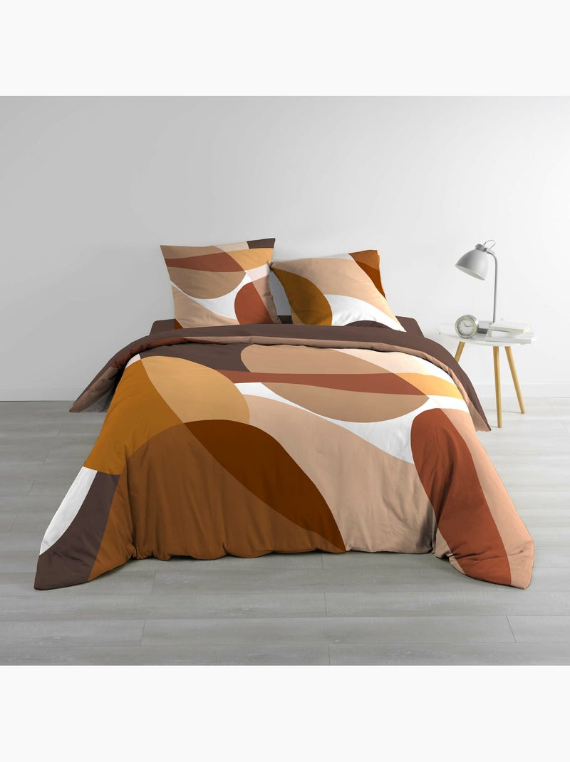 Parure de lit 100% coton 42 fils boogie + drap housse 160 x 200 cm Marron caramel - Kiabi