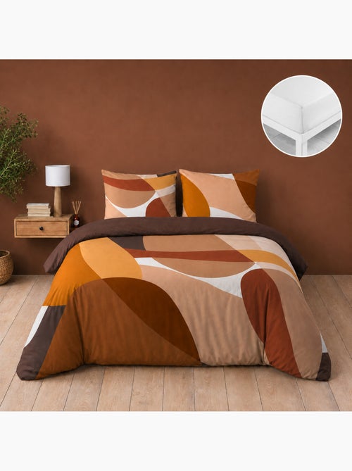 Parure de lit 100% coton 42 fils boogie + drap housse blanc - Kiabi Parure de lit 100% coton 42 fils boogie + drap housse blanc - Kiabi