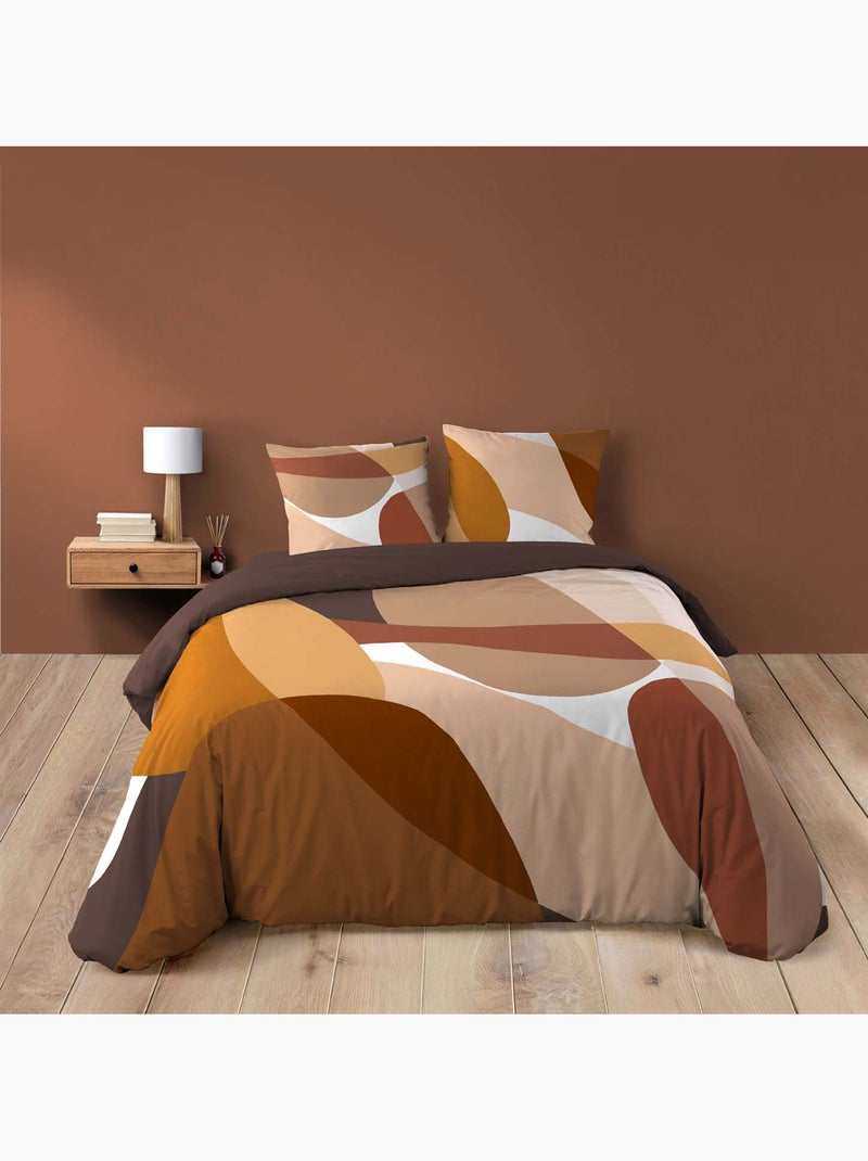 Parure de lit 100% coton 42 fils boogie + drap housse blanc Marron caramel - Kiabi