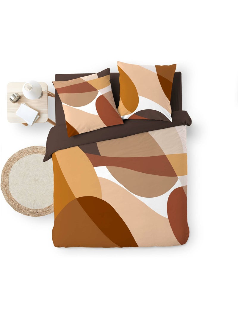 Parure de lit 100% coton 42 fils boogie + drap housse blanc Marron caramel - Kiabi