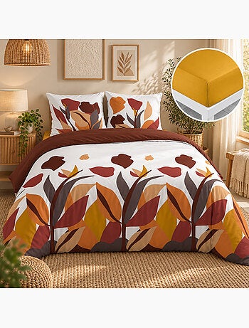 Parure de lit 100% coton 57 fils paloma + drap housse curry