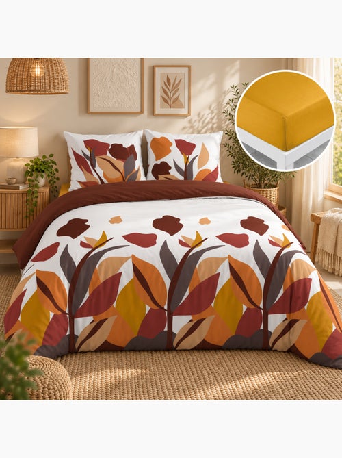 Parure de lit 100% coton 57 fils paloma + drap housse curry - Kiabi Parure de lit 100% coton 57 fils paloma + drap housse curry - Kiabi