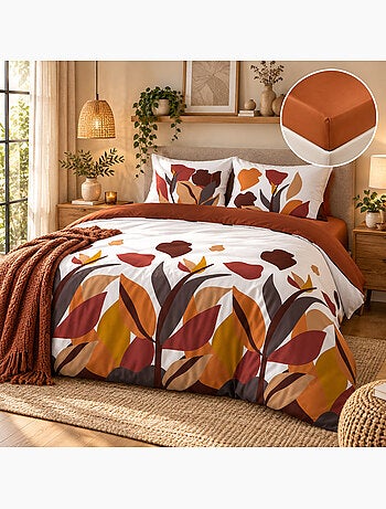 Parure de lit 100% coton 57 fils paloma + drap housse curry