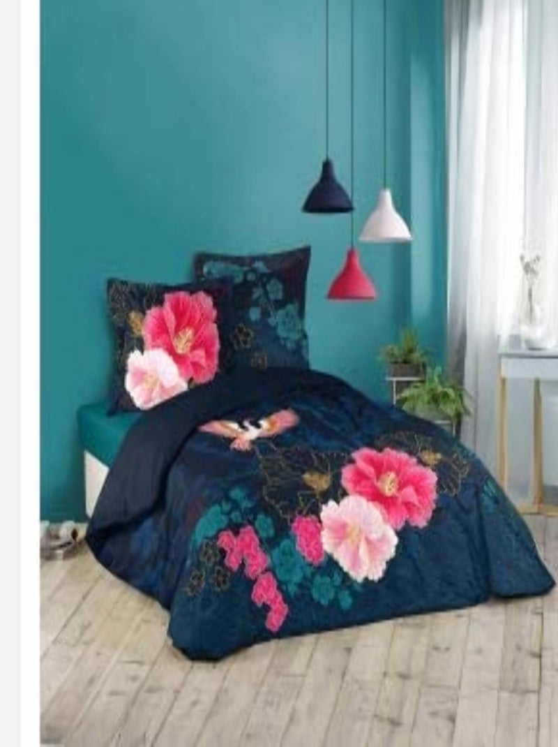 Parure de lit 100 % Coton Danya 220 x 240 cm Bleu Rose - Kiabi