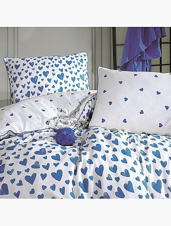 Parure de lit 100% Coton imprimé "Amour Bleu
