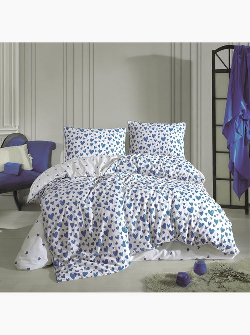 Parure de lit 100% Coton imprimé "Amour Bleu " - Kiabi Parure de lit 100% Coton imprimé "Amour Bleu " - Kiabi