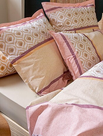 Parure de lit 100% coton INOUK rose/beige Taie 50x70 cm