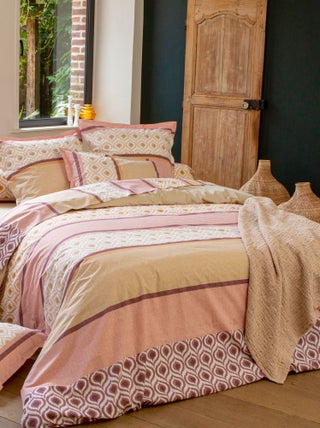 Parure de lit 100% coton INOUK rose/beige Taie 50x70 cm