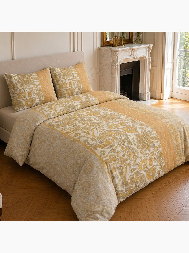 Parure de lit 100% coton motif floral, bombay Jaune - Kiabi