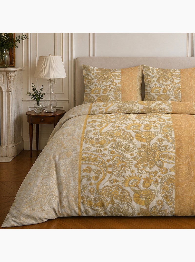 Parure de lit 100% coton motif floral, bombay Jaune - Kiabi
