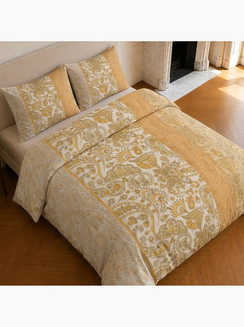 Parure de lit 100% coton motif floral, bombay Jaune - Kiabi