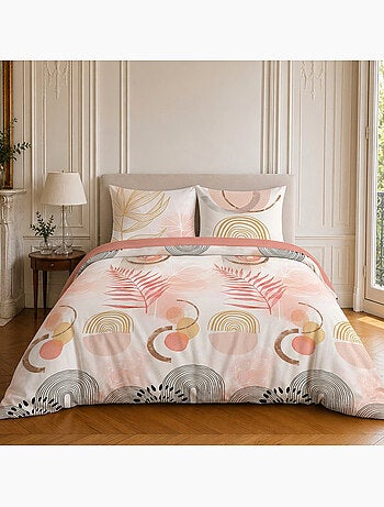 Parure de lit 100% coton motif floral, terracotta