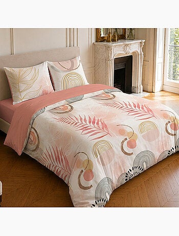 Parure de lit 100% coton motif floral, terracotta