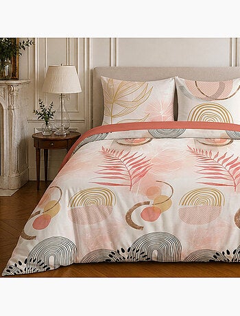 Parure de lit 100% coton motif floral, terracotta