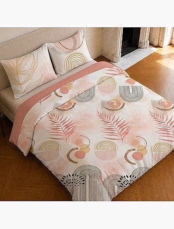 Parure de lit 100% coton motif floral, terracotta