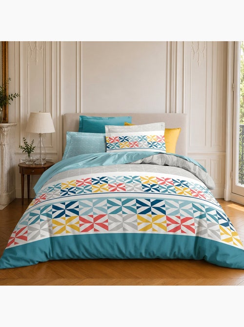 Parure de lit 100% coton motif géométrique, blueberry - Kiabi Parure de lit 100% coton motif géométrique, blueberry - Kiabi