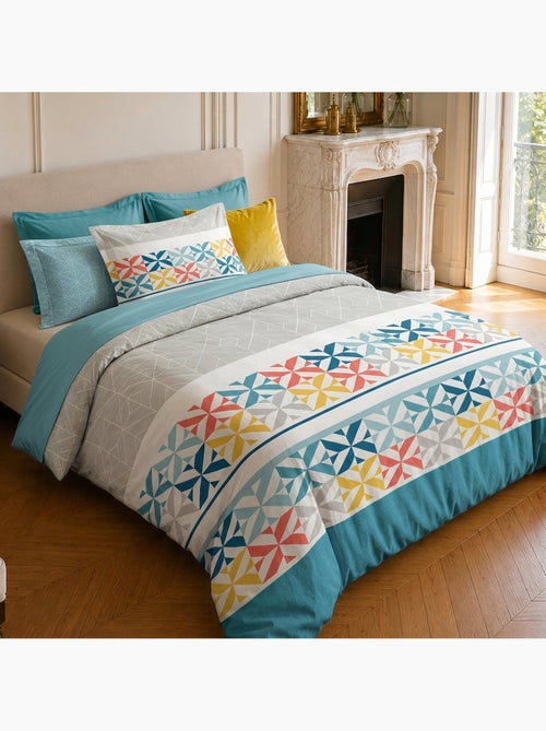 Parure de lit 100% coton motif géométrique, blueberry - Kiabi Parure de lit 100% coton motif géométrique, blueberry - Kiabi