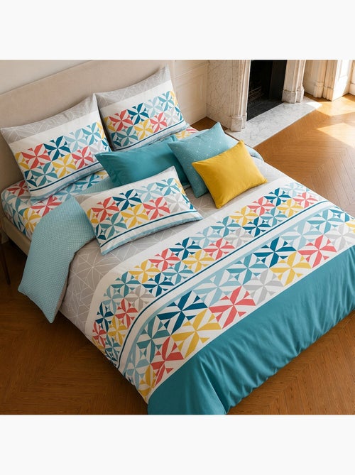Parure de lit 100% coton motif géométrique, blueberry - Kiabi Parure de lit 100% coton motif géométrique, blueberry - Kiabi