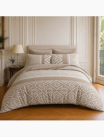 Parure de lit 100% coton motif géométrique, boho