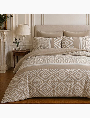 Parure de lit 100% coton motif géométrique, boho