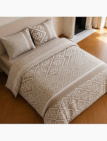 Parure de lit 100% coton motif géométrique, boho