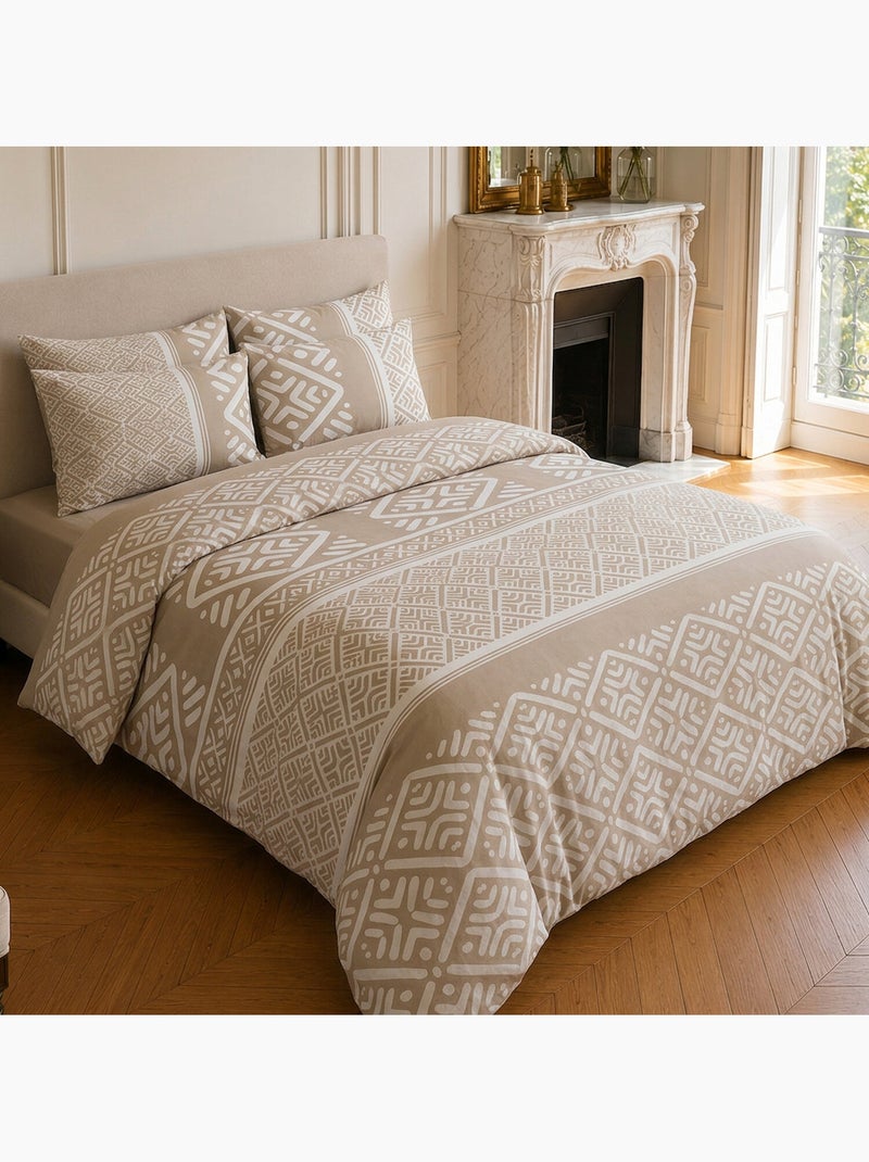 Parure de lit 100% coton motif géométrique, boho Beige - Kiabi