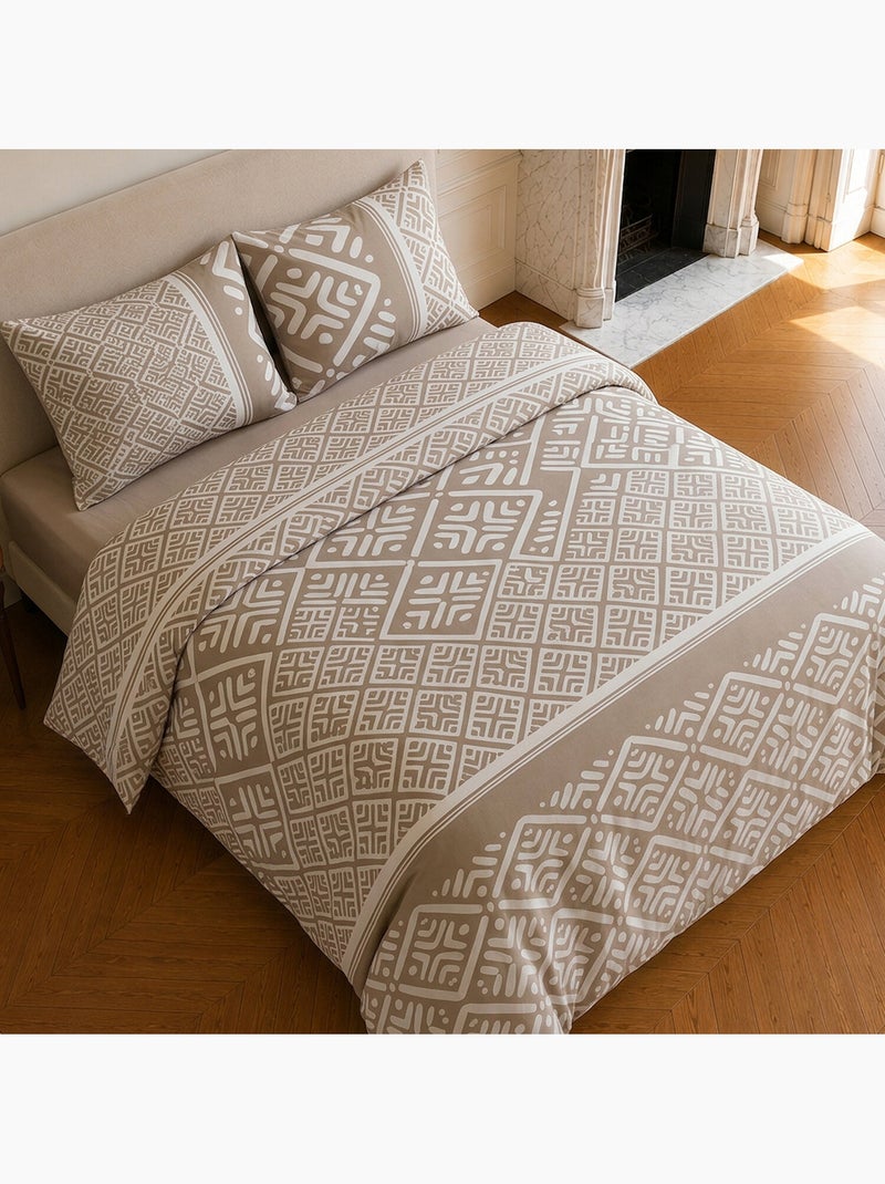 Parure de lit 100% coton motif géométrique, boho Beige - Kiabi