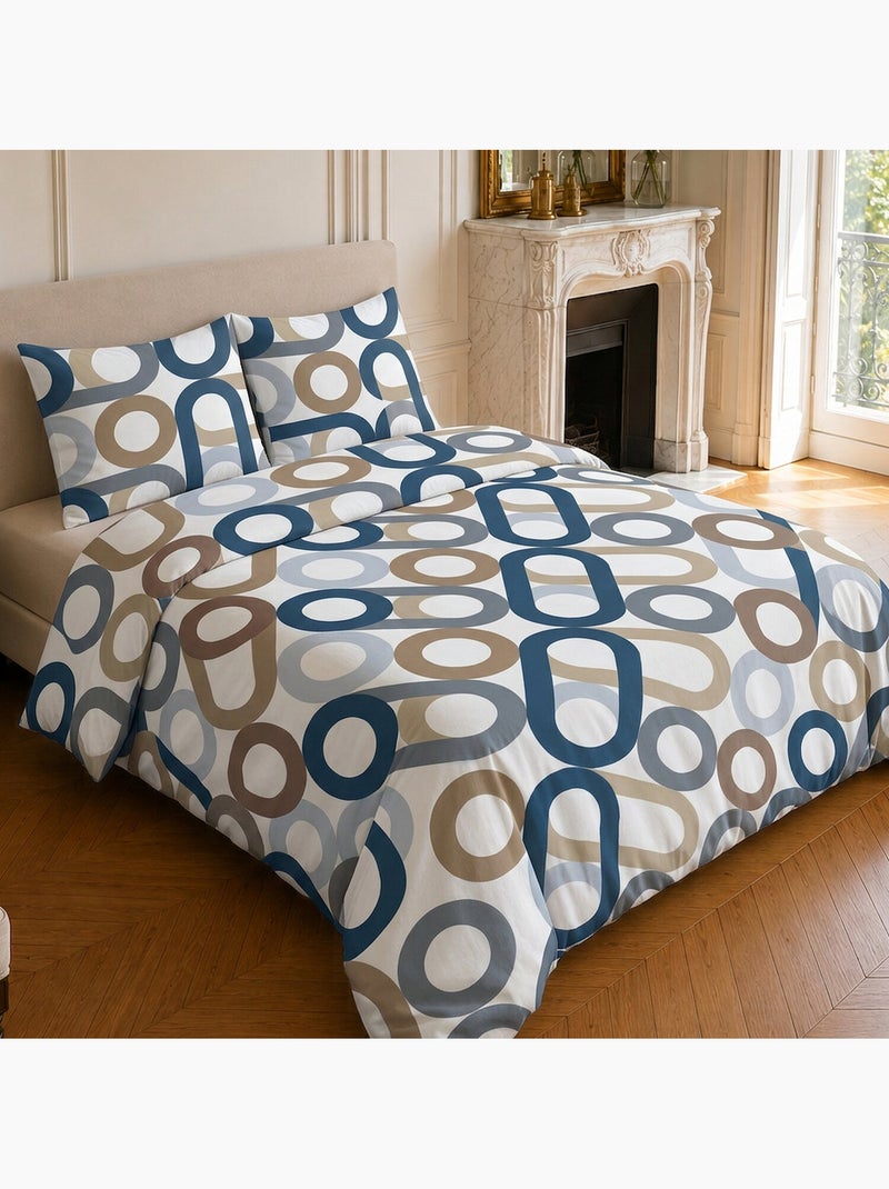 Parure de lit 100% coton motif géométrique, daiko Bleu - Kiabi