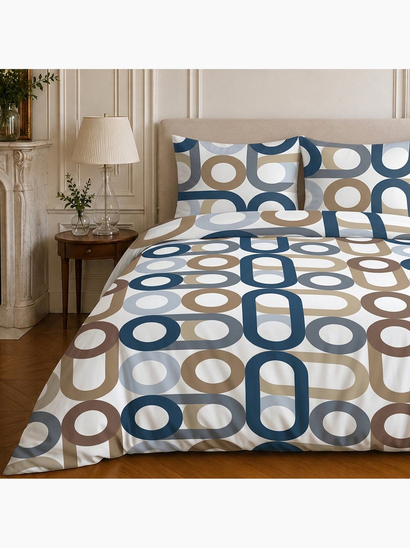 Parure de lit 100% coton motif géométrique, daiko Bleu - Kiabi