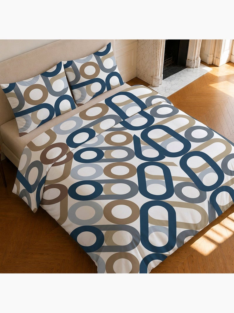 Parure de lit 100% coton motif géométrique, daiko Bleu - Kiabi