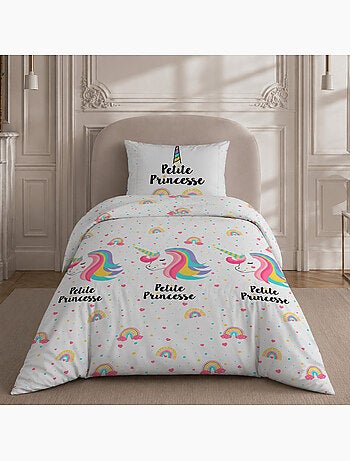 Parure de lit 100% coton motif géométrique, licorne