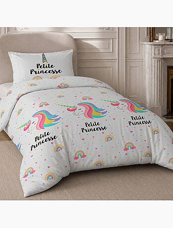 Parure de lit 100% coton motif géométrique, licorne