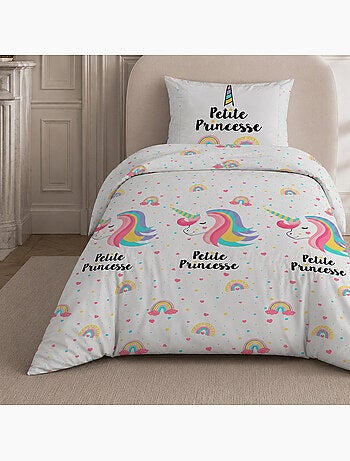 Parure de lit 100% coton motif géométrique, licorne