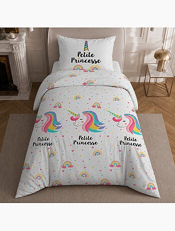 Parure de lit 100% coton motif géométrique, licorne