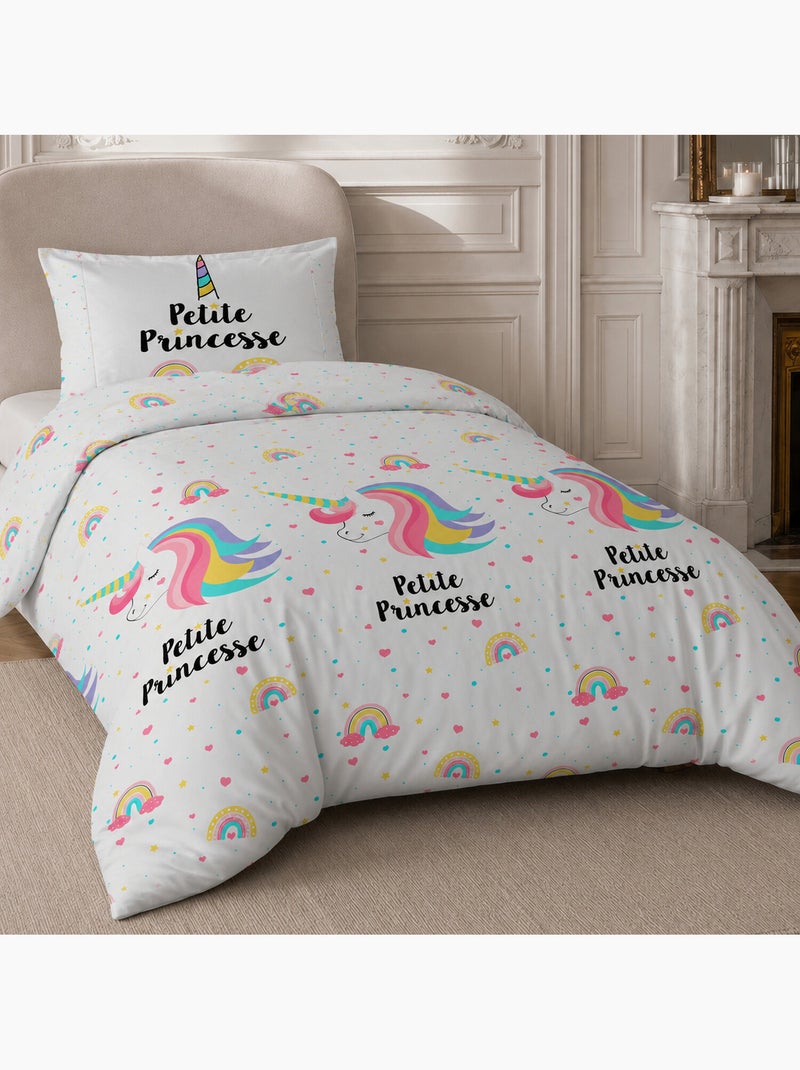 Parure de lit 100% coton motif géométrique, licorne Multicolore - Kiabi