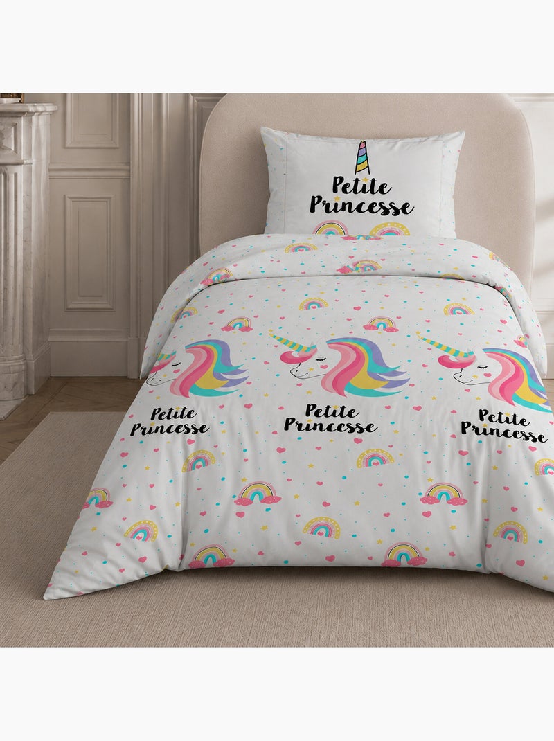 Parure de lit 100% coton motif géométrique, licorne Multicolore - Kiabi