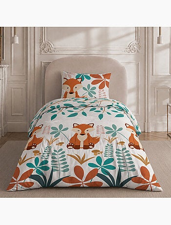 Parure de lit 100% coton motif géométrique, renardeau