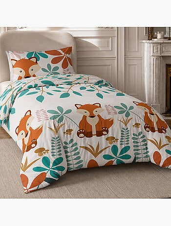 Parure de lit 100% coton motif géométrique, renardeau