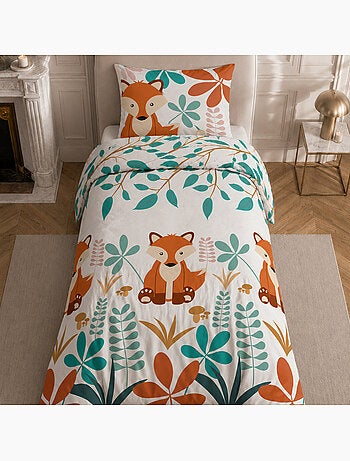 Parure de lit 100% coton motif géométrique, renardeau