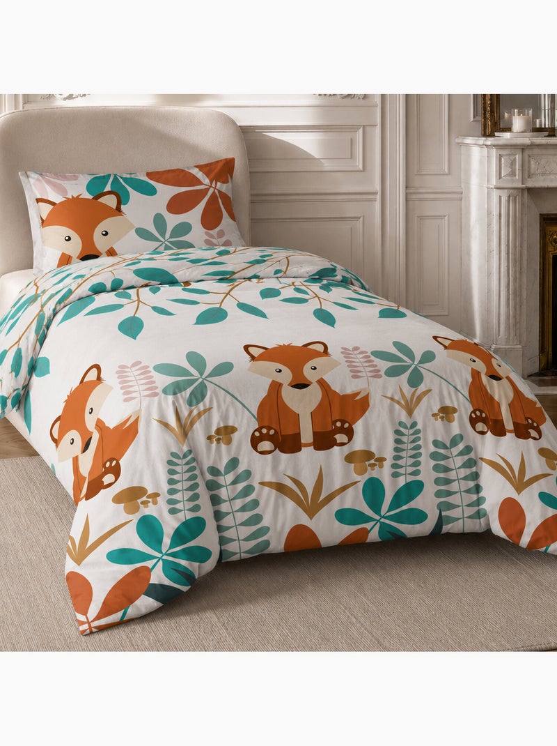 Parure de lit 100% coton motif géométrique, renardeau Multicolore - Kiabi