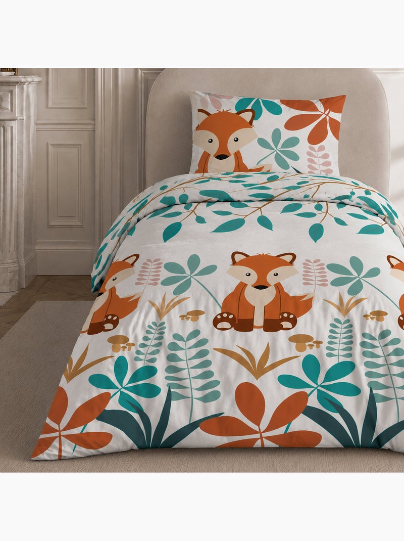 Parure de lit 100% coton motif géométrique, renardeau Multicolore - Kiabi
